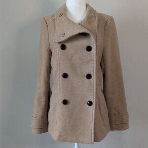 H&M Khaki Tan Double Breasted Peacoat Jacket Size 6 Collared Lined